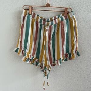 American Eagle Vertical Stripe Ruffle Hem Colorful Print Elastic Waist Medium